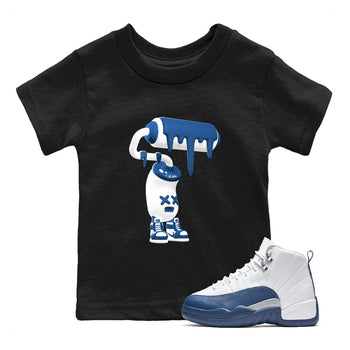 3D Paint Roller baby and kids t-shirt crafted for little sneakerheads to with the Air Jordan 12 French Blue sneakers, displayed in Black 1.