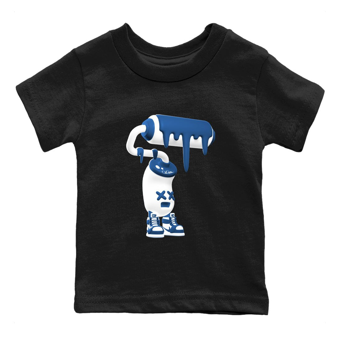 3D Paint Roller baby and kids t-shirt crafted for little sneakerheads to with the Air Jordan 12 French Blue sneakers, displayed in Black 2.