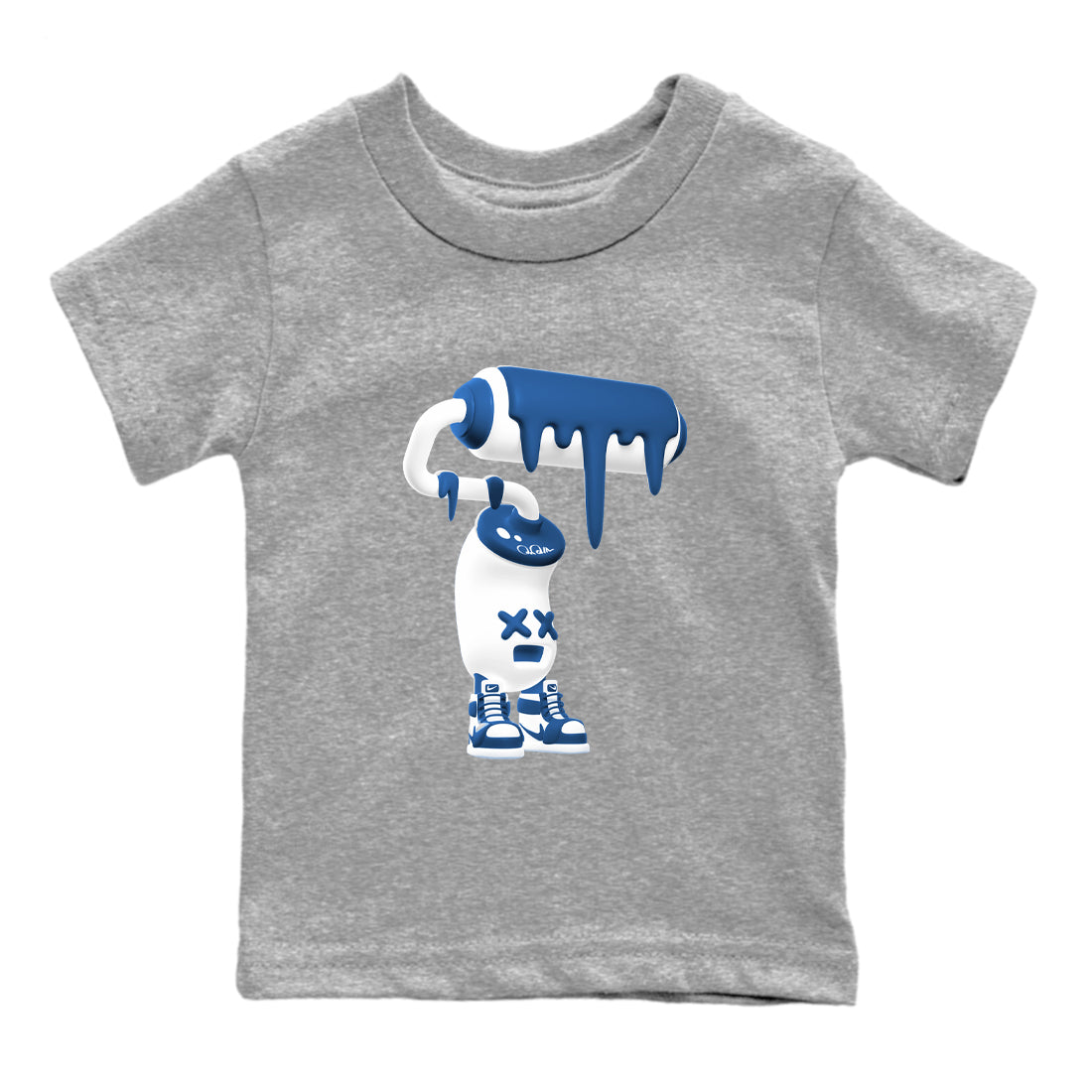 3D Paint Roller baby and kids t-shirt crafted for little sneakerheads to with the Air Jordan 12 French Blue sneakers, displayed in Heather Grey 2.