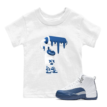 3D Paint Roller baby and kids t-shirt crafted for little sneakerheads to with the Air Jordan 12 French Blue sneakers, displayed in White 1.