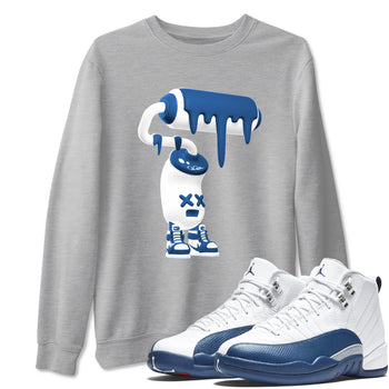 3D Paint Roller sneaker match tees styled to complete your fit with the Air Jordan 12 French Blue sneakers, shown in Heather Grey 1.