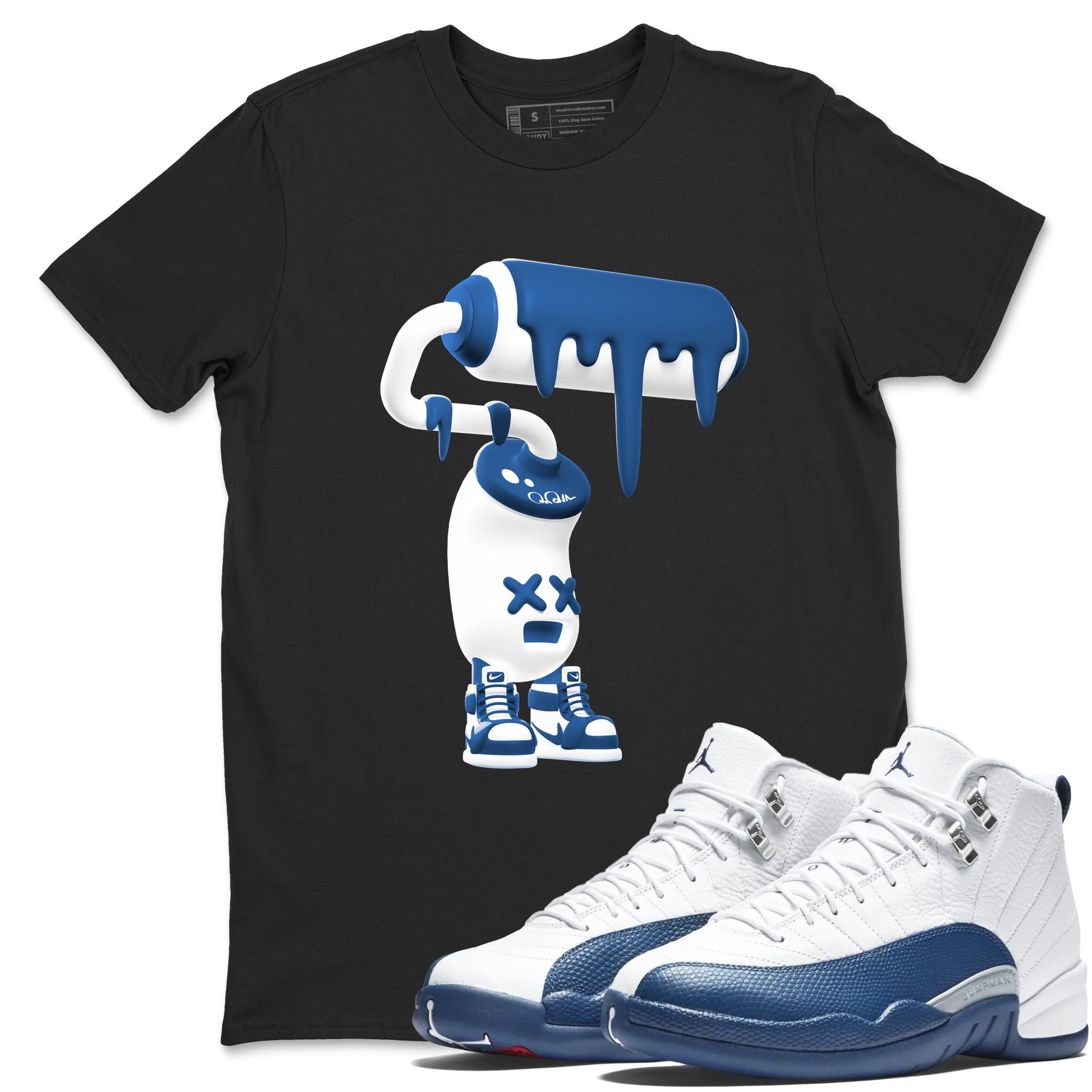 3D Paint Roller sneaker match tees styled to complete your fit with the Air Jordan 12 French Blue sneakers, shown in Black 1.
