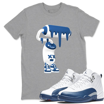 3D Paint Roller sneaker match tees styled to complete your fit with the Air Jordan 12 French Blue sneakers, shown in Heather Grey 1.