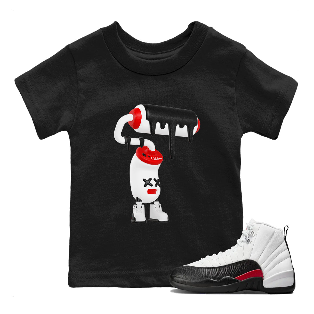 12s Taxi Flip shirts to match jordans 3D Paint Roller sneaker match tees Air Jordan 12 Taxi Flip SNRT Sneaker Tees streetwear brand Baby and Youth Black 1 cotton tee