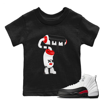 12s Taxi Flip shirts to match jordans 3D Paint Roller sneaker match tees Air Jordan 12 Taxi Flip SNRT Sneaker Tees streetwear brand Baby and Youth Black 1 cotton tee