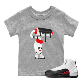 12s Taxi Flip shirts to match jordans 3D Paint Roller sneaker match tees Air Jordan 12 Taxi Flip SNRT Sneaker Tees streetwear brand Baby and Youth Heather Grey 1 cotton tee