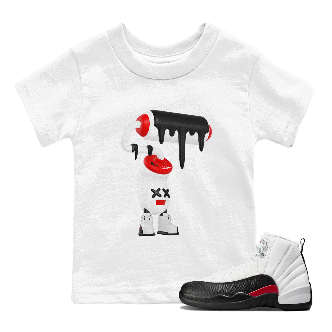 12s Taxi Flip shirts to match jordans 3D Paint Roller sneaker match tees Air Jordan 12 Taxi Flip SNRT Sneaker Tees streetwear brand Baby and Youth White 1 cotton tee