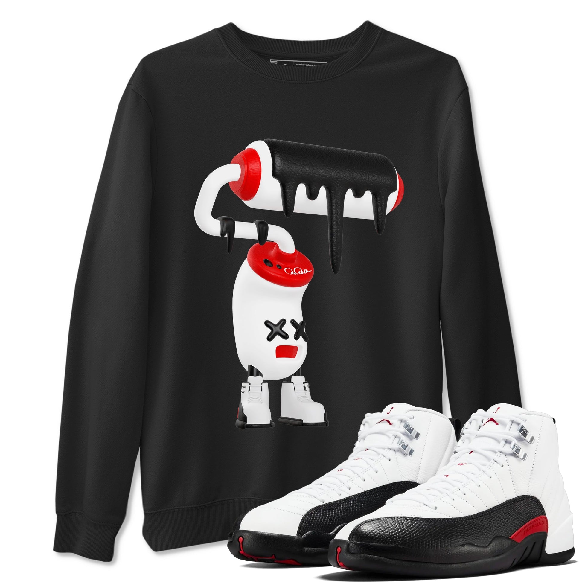 12s Taxi Flip shirts to match jordans 3D Paint Roller sneaker match tees Air Jordan 12 Taxi Flip SNRT Sneaker Tees streetwear brand Black 1 unisex cotton tee