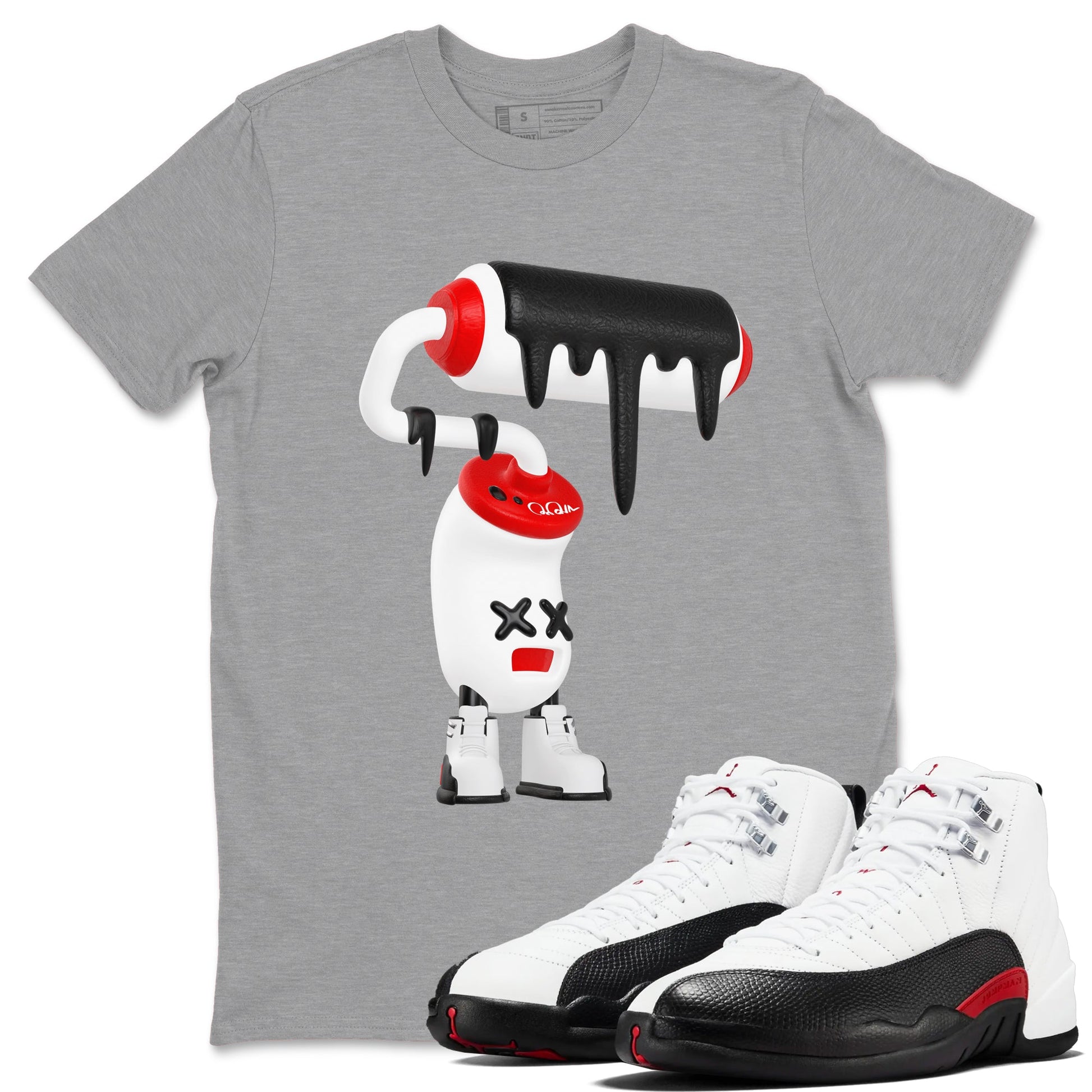 12s Taxi Flip shirts to match jordans 3D Paint Roller sneaker match tees Air Jordan 12 Taxi Flip SNRT Sneaker Tees streetwear brand Heather Grey 1 unisex cotton tee