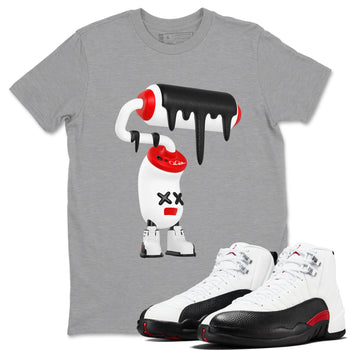 12s Taxi Flip shirts to match jordans 3D Paint Roller sneaker match tees Air Jordan 12 Taxi Flip SNRT Sneaker Tees streetwear brand Heather Grey 1 unisex cotton tee