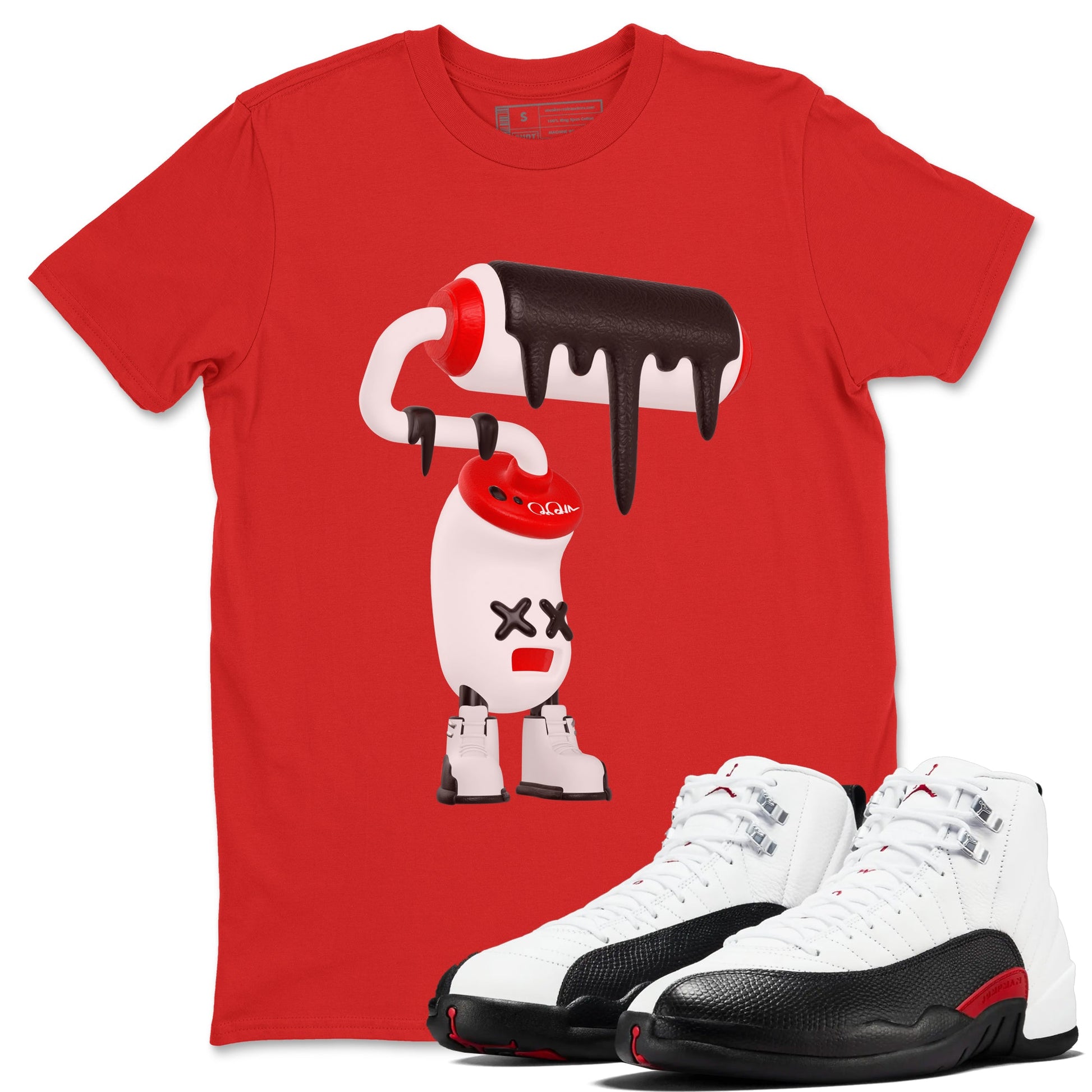 12s Taxi Flip shirts to match jordans 3D Paint Roller sneaker match tees Air Jordan 12 Taxi Flip SNRT Sneaker Tees streetwear brand Red 1 unisex cotton tee