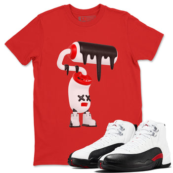 12s Taxi Flip shirts to match jordans 3D Paint Roller sneaker match tees Air Jordan 12 Taxi Flip SNRT Sneaker Tees streetwear brand Red 1 unisex cotton tee