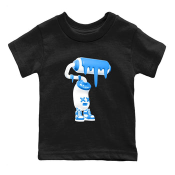 3D Paint Roller baby and kids t-shirt crafted for little sneakerheads to shine with the Air Jordan 12 White and University Blue sneakers, displayed in Black 2.