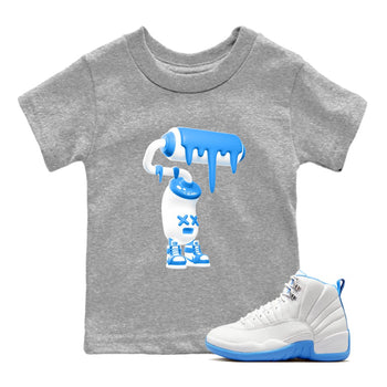 3D Paint Roller baby and kids t-shirt crafted for little sneakerheads to shine with the Air Jordan 12 White and University Blue sneakers, displayed in Heather Grey 1.