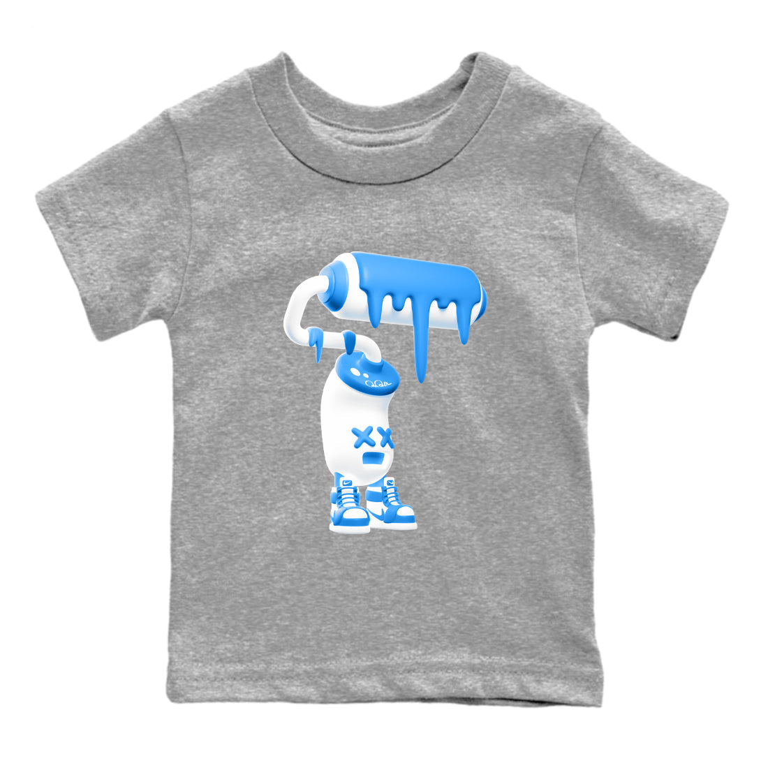 3D Paint Roller baby and kids t-shirt crafted for little sneakerheads to shine with the Air Jordan 12 White and University Blue sneakers, displayed in Heather Grey 2.