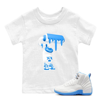 3D Paint Roller baby and kids t-shirt crafted for little sneakerheads to shine with the Air Jordan 12 White and University Blue sneakers, displayed in White 1.