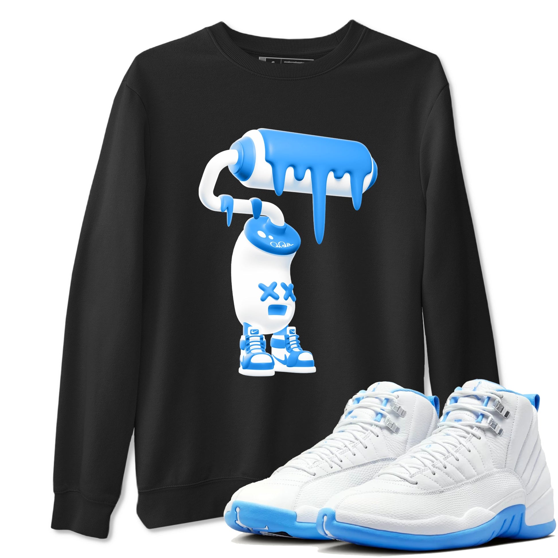 3D Paint Roller sneaker match t-shirt styled to complete your fit with the Air Jordan 12 White and University Blue sneakers, shown in Black 1.