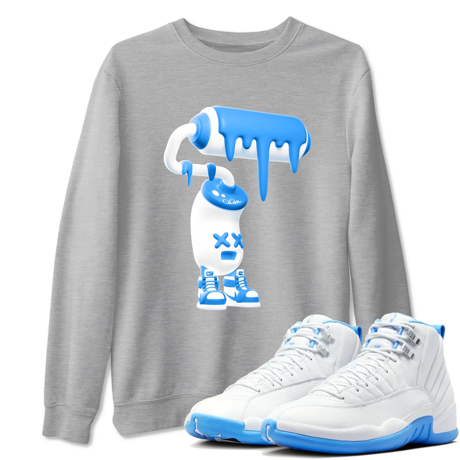 3D Paint Roller sneaker match t-shirt styled to complete your fit with the Air Jordan 12 White and University Blue sneakers, shown in Heather Grey 1.