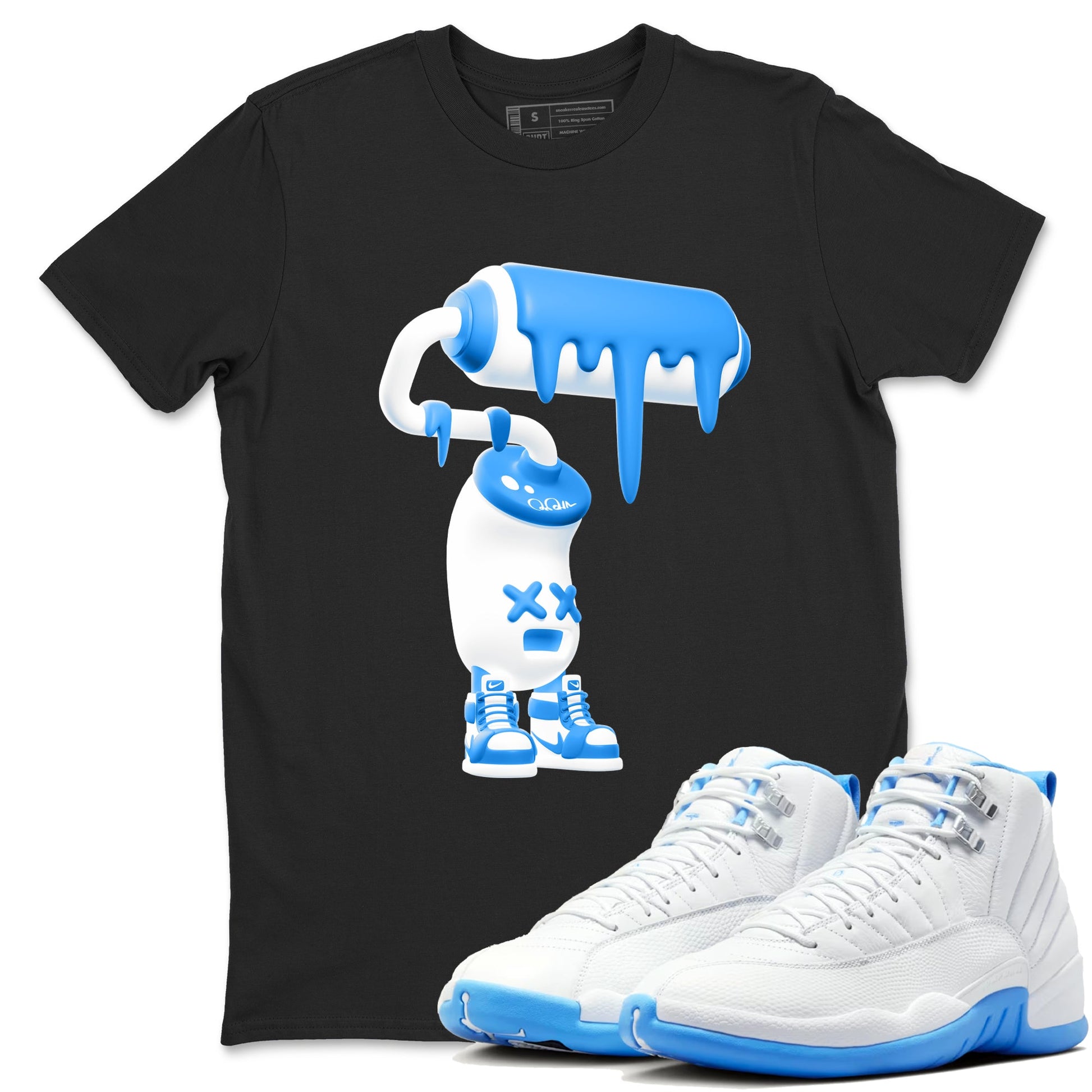 3D Paint Roller sneaker match t-shirt styled to complete your fit with the Air Jordan 12 White and University Blue sneakers, shown in Black 1.