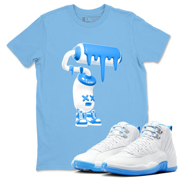 3D Paint Roller sneaker match t-shirt styled to complete your fit with the Air Jordan 12 White and University Blue sneakers, shown in Carolina Blue 1.