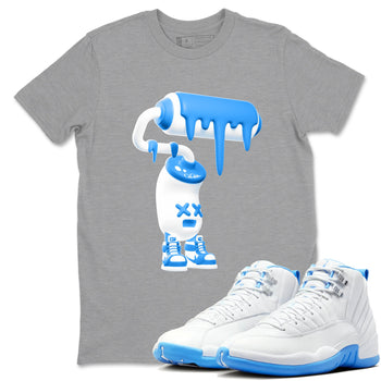 3D Paint Roller sneaker match t-shirt styled to complete your fit with the Air Jordan 12 White and University Blue sneakers, shown in Heather Grey 1.