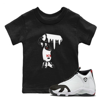 14s Black Toe shirts to match jordans 3D Paint Roller graphic tees Air Jordan 14 Black Toe t shirts to match sneakers SNRT Sneaker Tees Youth Baby Black 1 tee