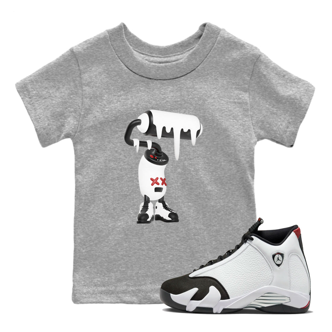 14s Black Toe shirts to match jordans 3D Paint Roller graphic tees Air Jordan 14 Black Toe t shirts to match sneakers SNRT Sneaker Tees Youth Baby Heather Grey 1 tee