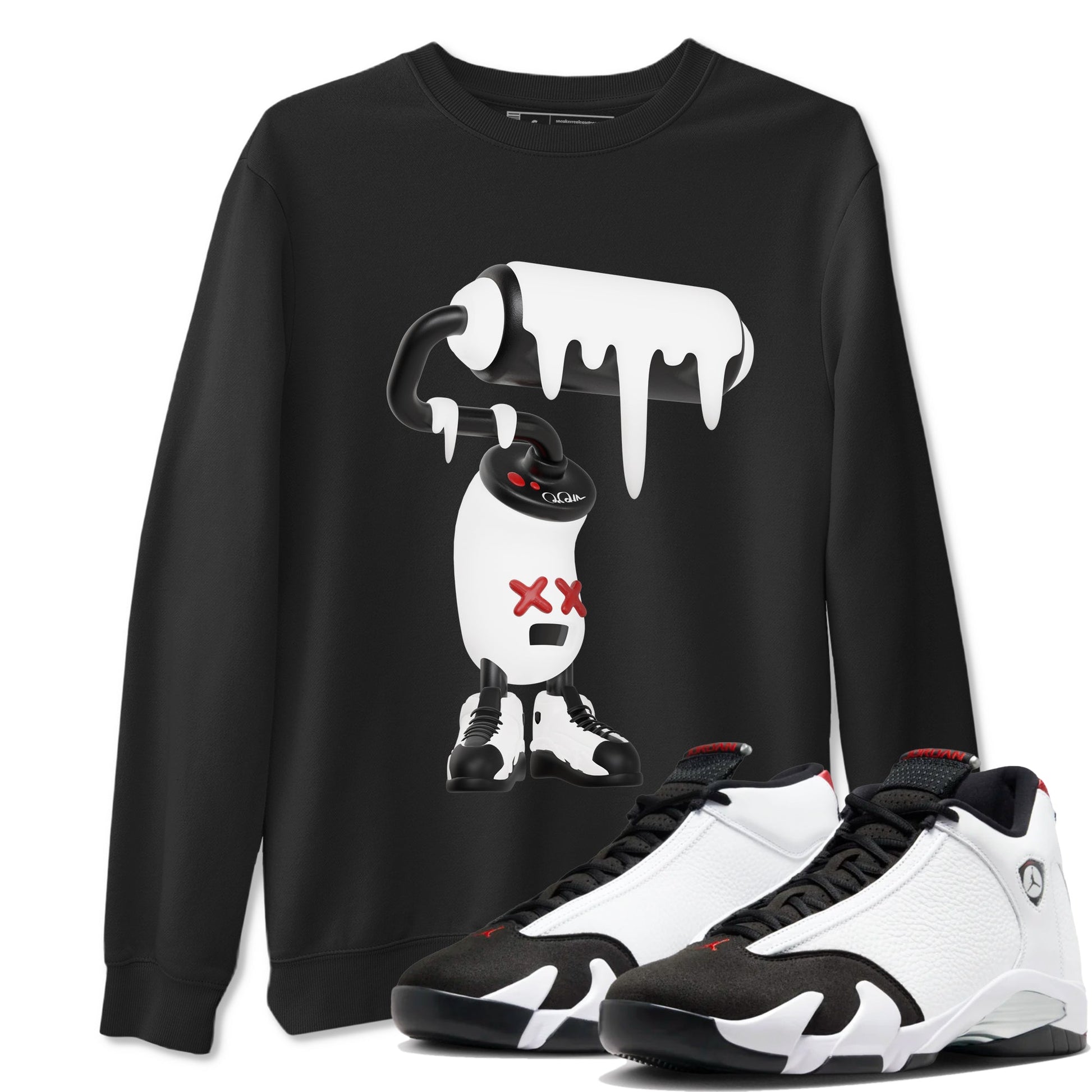 14s Black Toe shirts to match jordans 3D Paint Roller graphic tees Air Jordan 14 Black Toe t shirts to match sneakers SNRT Sneaker Tees unisex cotton Black 1 shirts