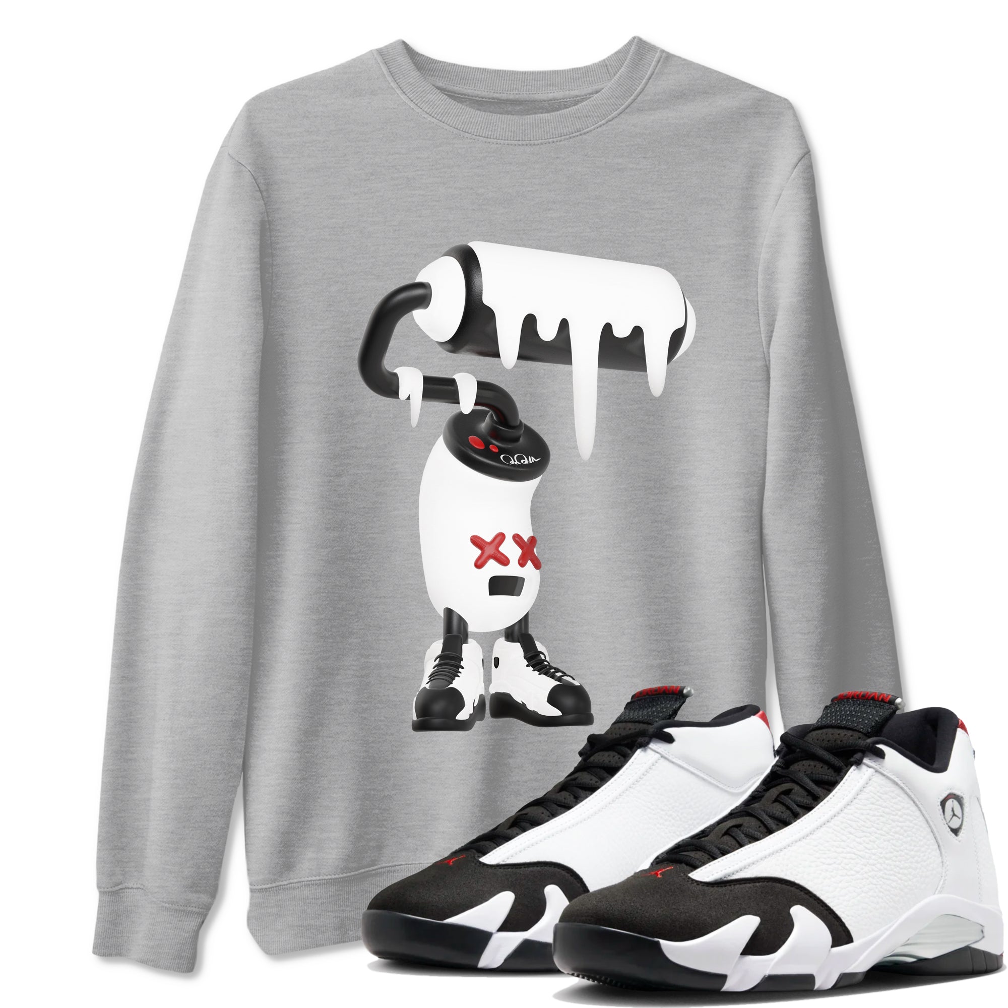 14s Black Toe shirts to match jordans 3D Paint Roller graphic tees Air Jordan 14 Black Toe t shirts to match sneakers SNRT Sneaker Tees unisex cotton Heather Grey 1 shirts