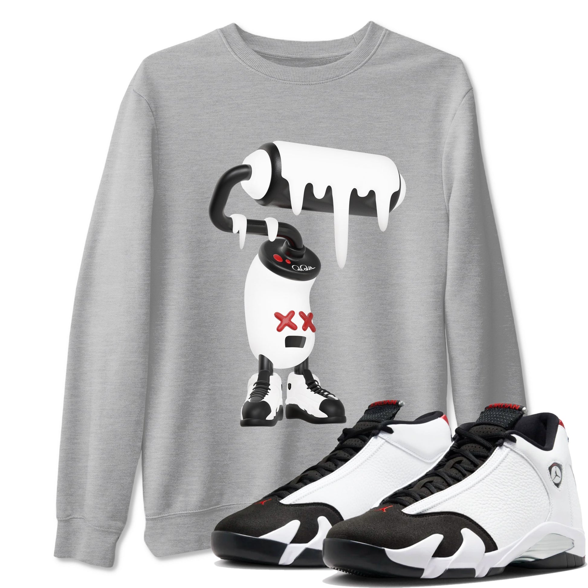14s Black Toe shirts to match jordans 3D Paint Roller graphic tees Air Jordan 14 Black Toe t shirts to match sneakers SNRT Sneaker Tees unisex cotton Heather Grey 1 shirts