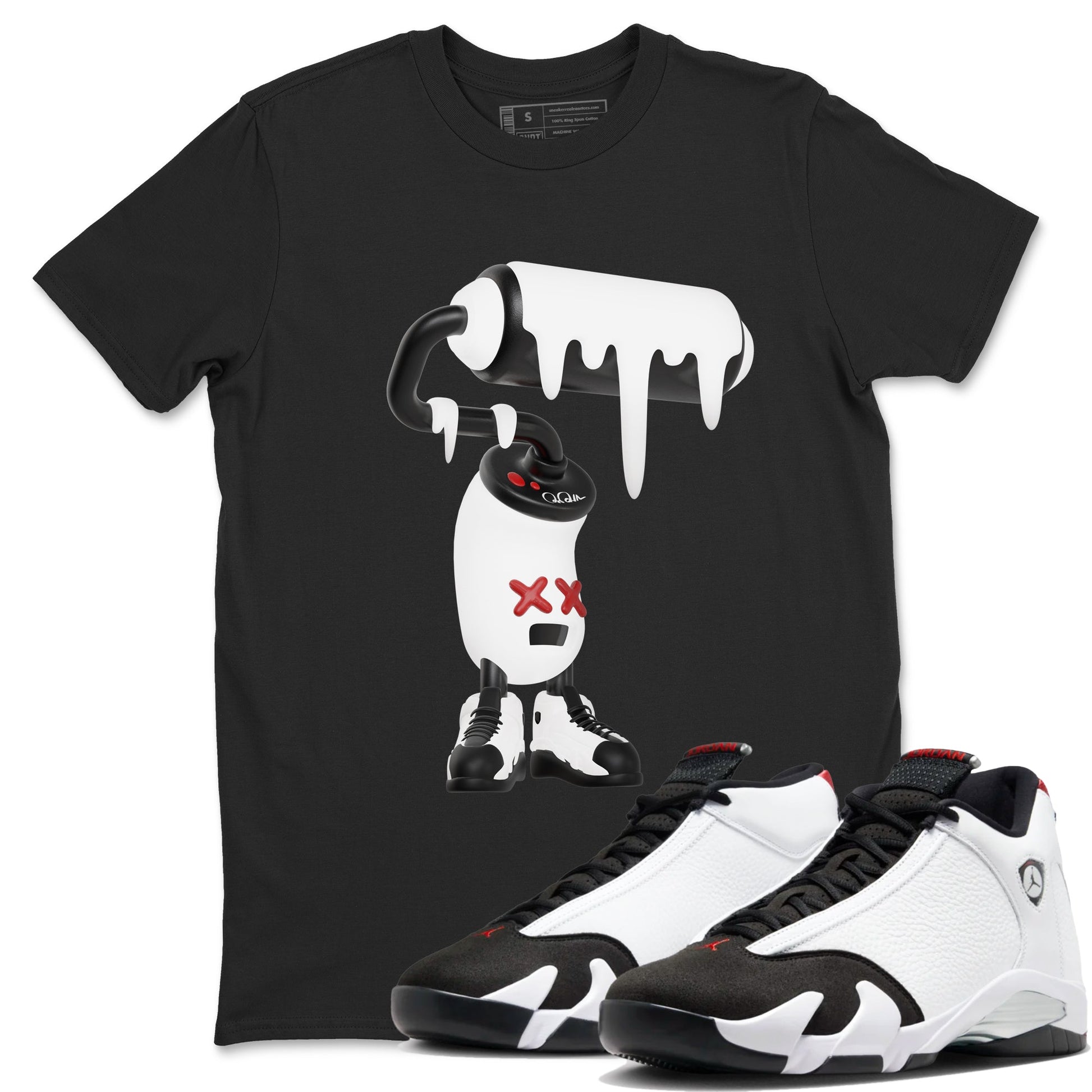 14s Black Toe shirts to match jordans 3D Paint Roller graphic tees Air Jordan 14 Black Toe t shirts to match sneakers SNRT Sneaker Tees unisex cotton Black 1 shirts
