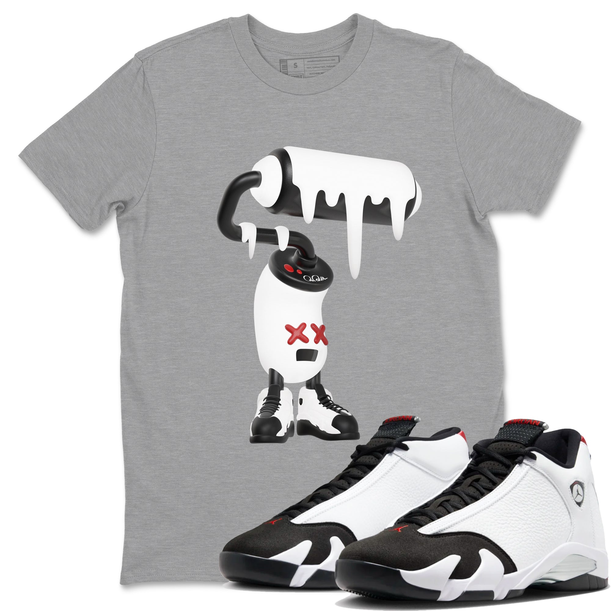 14s Black Toe shirts to match jordans 3D Paint Roller graphic tees Air Jordan 14 Black Toe t shirts to match sneakers SNRT Sneaker Tees unisex cotton Heather Grey 1 shirts