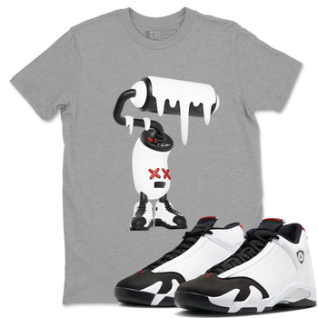 14s Black Toe shirts to match jordans 3D Paint Roller graphic tees Air Jordan 14 Black Toe t shirts to match sneakers SNRT Sneaker Tees unisex cotton Heather Grey 1 shirts