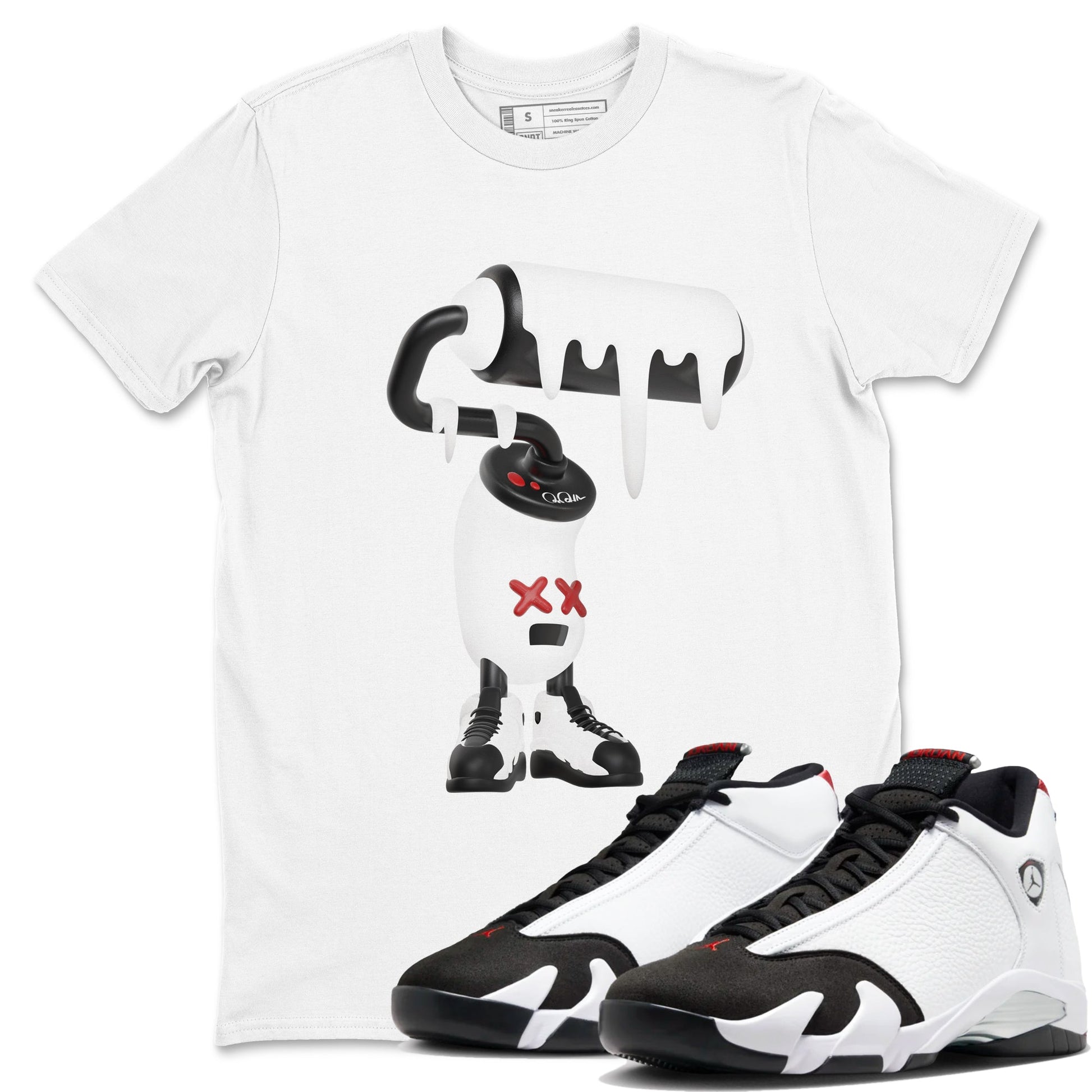 14s Black Toe shirts to match jordans 3D Paint Roller graphic tees Air Jordan 14 Black Toe t shirts to match sneakers SNRT Sneaker Tees unisex cotton White 1 shirts
