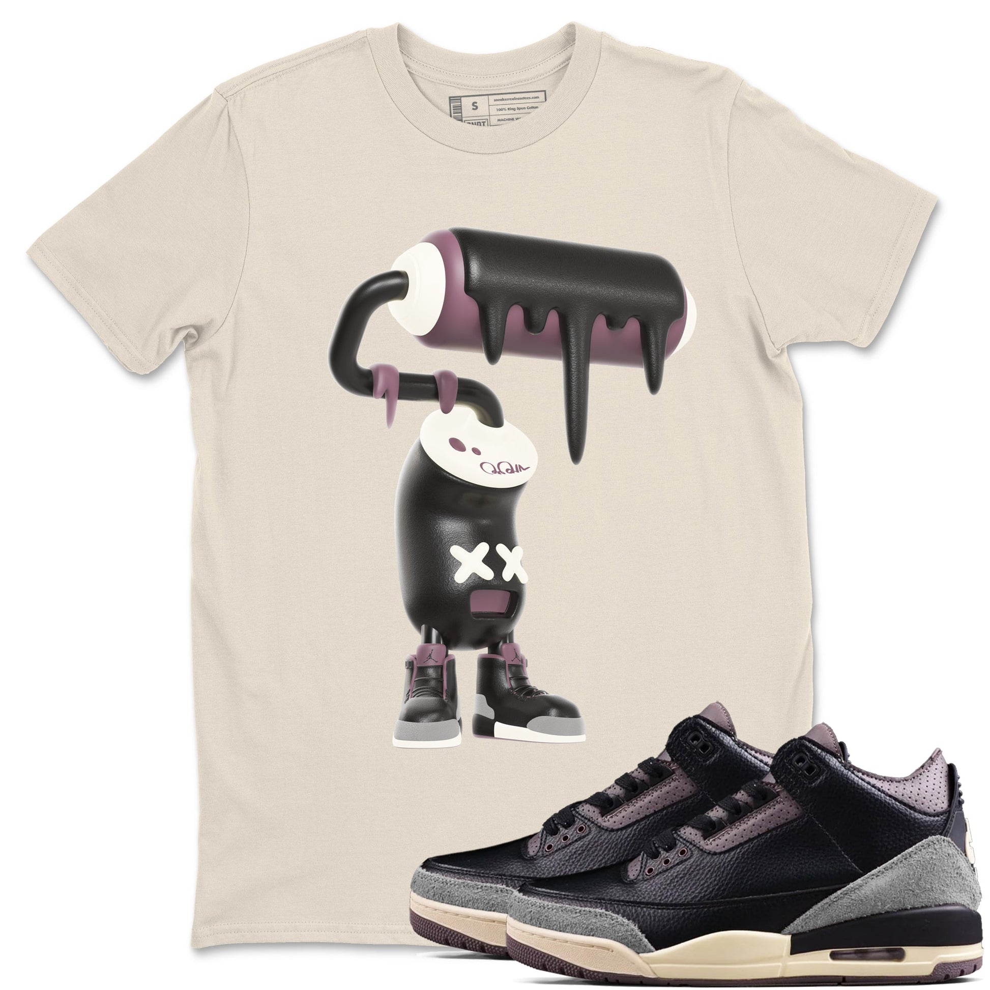 3s A Ma Maniere x Black shirts to match jordans 3D Paint Roller sneaker match tees A Ma Maniere x Air Jordan 3 _hile You Were Sleeping_neaker Release Tees unisex cotton Natural 1 crew neck shirts