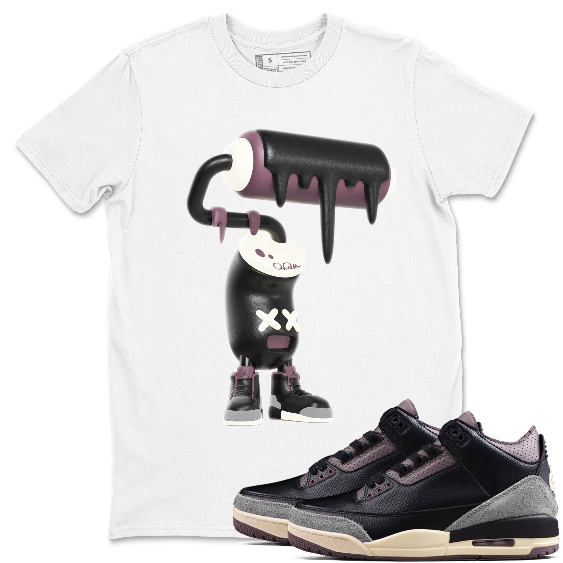 3s A Ma Maniere x Black shirts to match jordans 3D Paint Roller sneaker match tees A Ma Maniere x Air Jordan 3 _hile You Were Sleeping_neaker Release Tees unisex cotton White 1 crew neck shirts