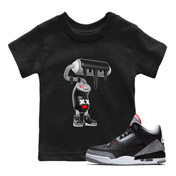 3s Black Cement shirts to match jordans 3D Paint Roller sneaker match tees Air Jordan 3 Black Cement match shoes to clothes SNRT Sneaker Tees Youth Baby Black 1 tee