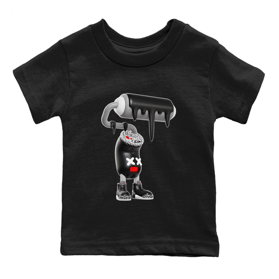 3s Black Cement shirts to match jordans 3D Paint Roller sneaker match tees Air Jordan 3 Black Cement match shoes to clothes SNRT Sneaker Tees Youth Baby Black 2 tee