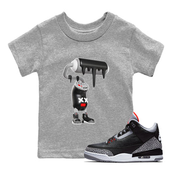 3s Black Cement shirts to match jordans 3D Paint Roller sneaker match tees Air Jordan 3 Black Cement match shoes to clothes SNRT Sneaker Tees Youth Baby Heather Grey 1 tee