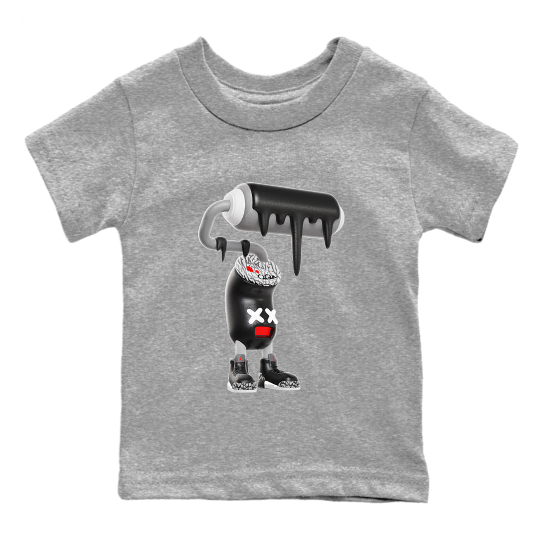 3s Black Cement shirts to match jordans 3D Paint Roller sneaker match tees Air Jordan 3 Black Cement match shoes to clothes SNRT Sneaker Tees Youth Baby Heather Grey 2 tee