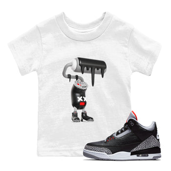 3s Black Cement shirts to match jordans 3D Paint Roller sneaker match tees Air Jordan 3 Black Cement match shoes to clothes SNRT Sneaker Tees Youth Baby White 1 tee