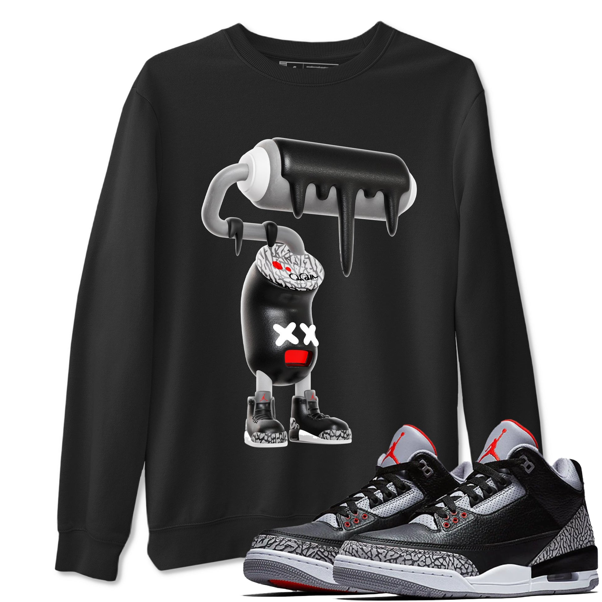 3s Black Cement shirts to match jordans 3D Paint Roller sneaker match tees Air Jordan 3 Black Cement match shoes to clothes SNRT Sneaker Tees unisex cotton Black 1 shirts