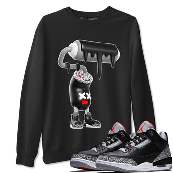 3s Black Cement shirts to match jordans 3D Paint Roller sneaker match tees Air Jordan 3 Black Cement match shoes to clothes SNRT Sneaker Tees unisex cotton Black 1 shirts