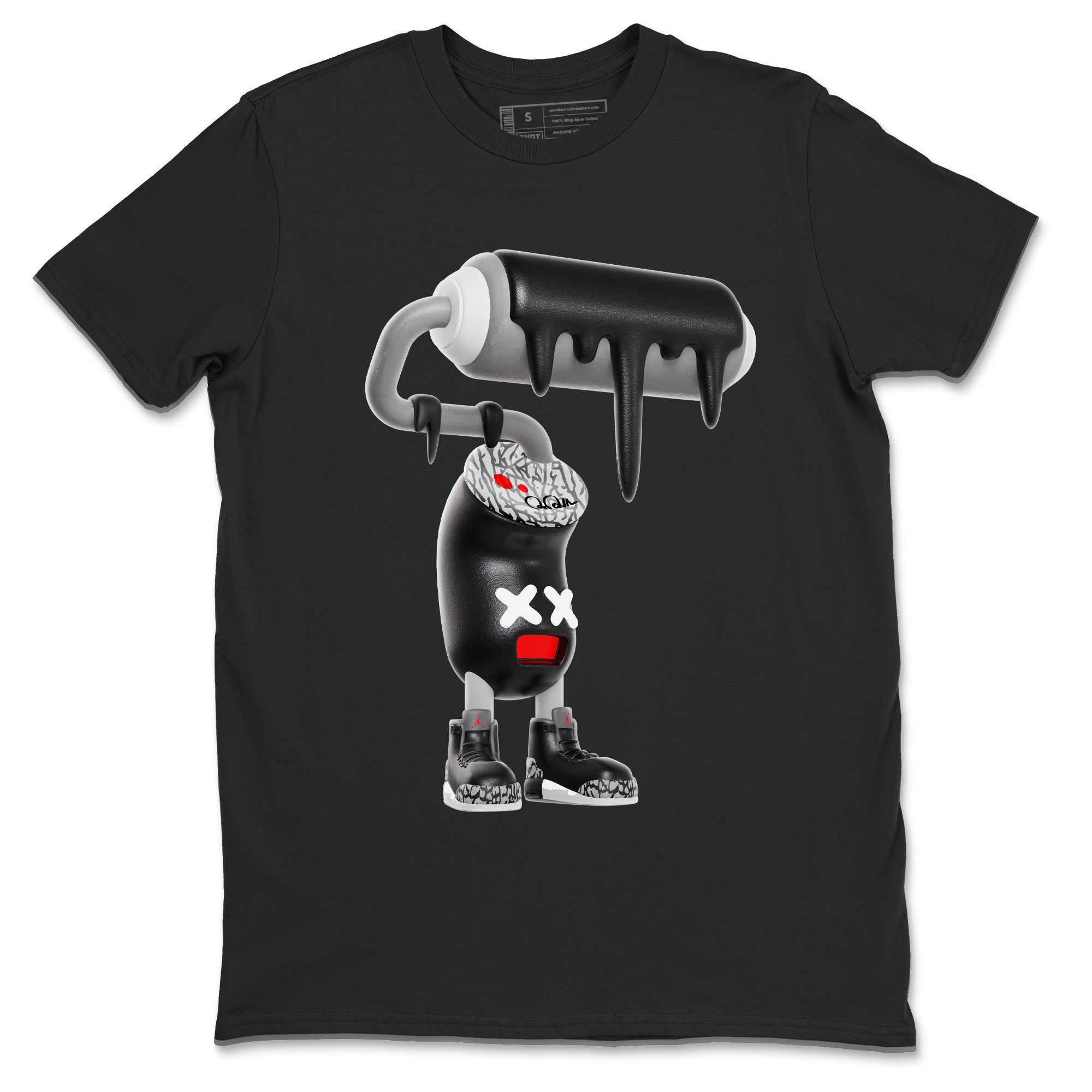 3s Black Cement shirts to match jordans 3D Paint Roller sneaker match tees Air Jordan 3 Black Cement match shoes to clothes SNRT Sneaker Tees unisex cotton Black 2 shirts