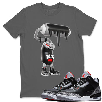 3s Black Cement shirts to match jordans 3D Paint Roller sneaker match tees Air Jordan 3 Black Cement match shoes to clothes SNRT Sneaker Tees unisex cotton Cool Grey 1 shirts