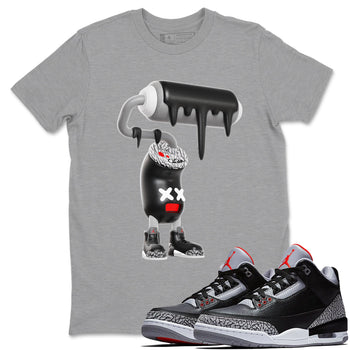 3s Black Cement shirts to match jordans 3D Paint Roller sneaker match tees Air Jordan 3 Black Cement match shoes to clothes SNRT Sneaker Tees unisex cotton Heather Grey 1 shirts