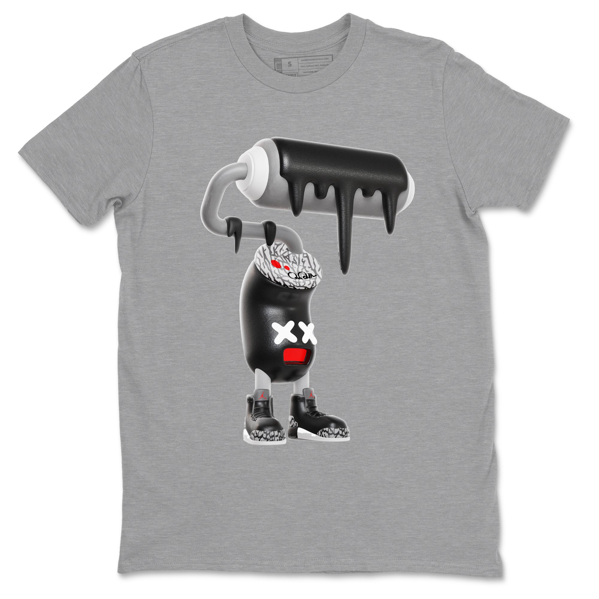 3s Black Cement shirts to match jordans 3D Paint Roller sneaker match tees Air Jordan 3 Black Cement match shoes to clothes SNRT Sneaker Tees unisex cotton Heather Grey 2 shirts