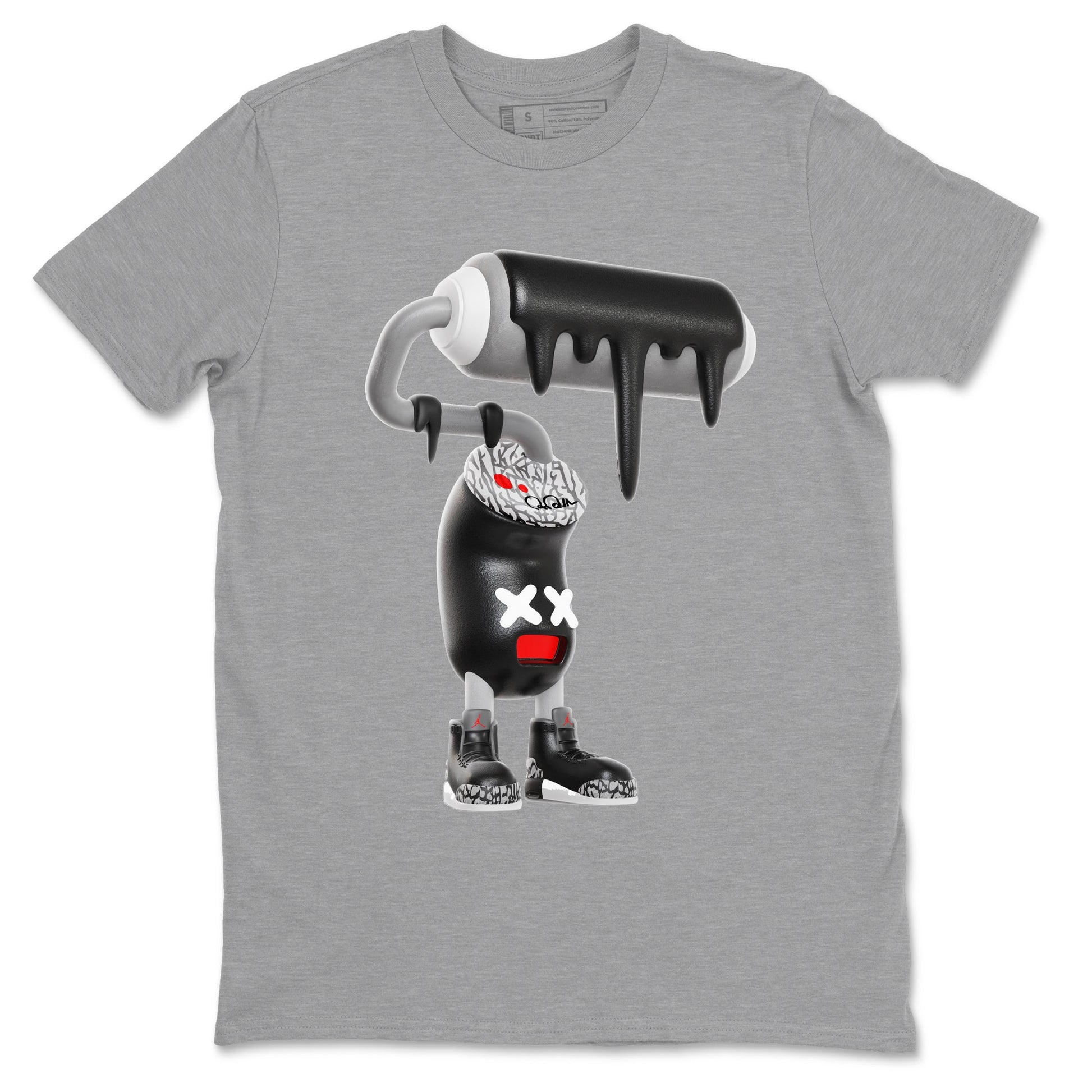 3s Black Cement shirts to match jordans 3D Paint Roller sneaker match tees Air Jordan 3 Black Cement match shoes to clothes SNRT Sneaker Tees unisex cotton Heather Grey 2 shirts