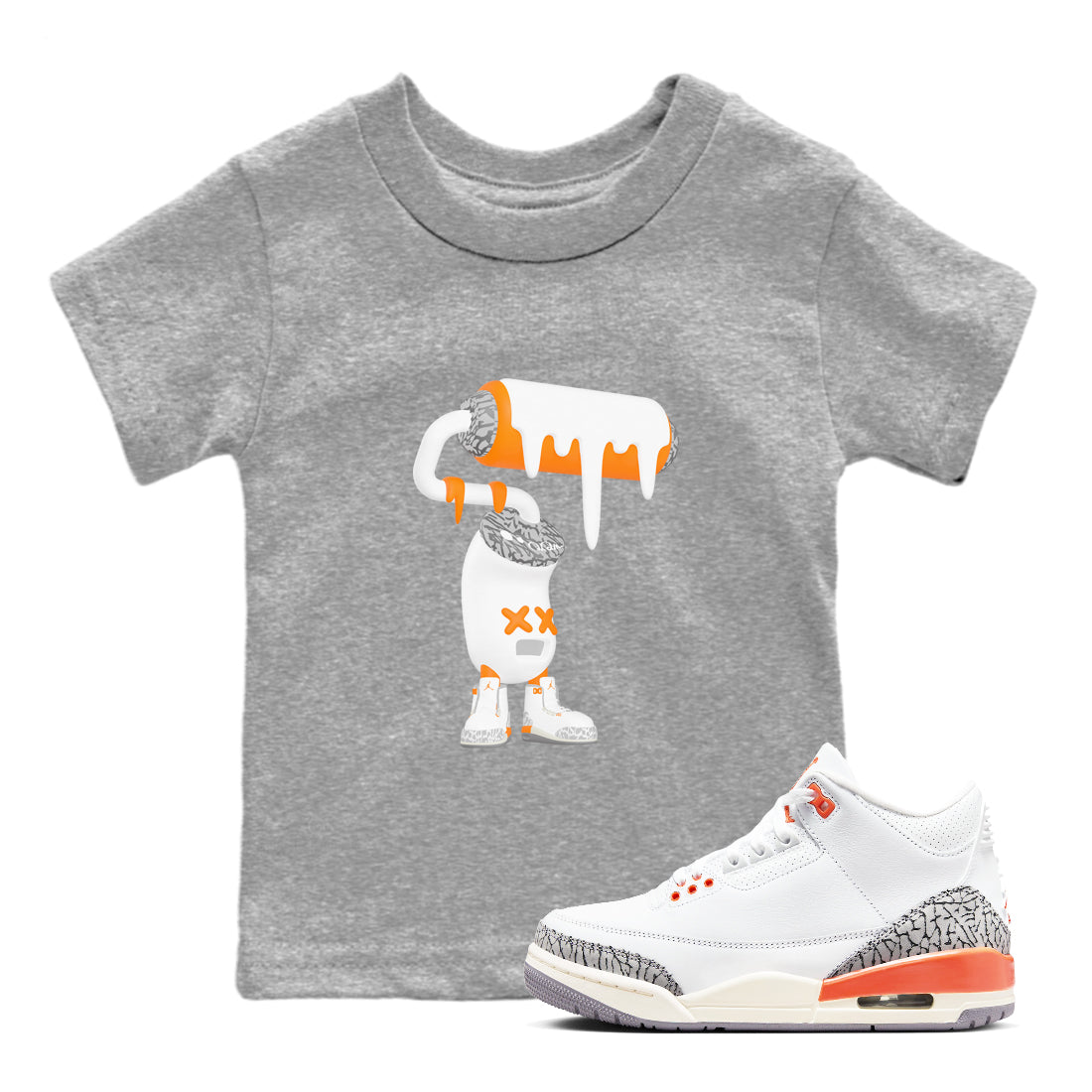3s Georgia Peach shirt to match jordans 3D Paint Roller sneaker tees Air Jordan 3 Georgia Peach SNRT sneaker release tees baby toddler Heather Grey 1 cotton Shirt