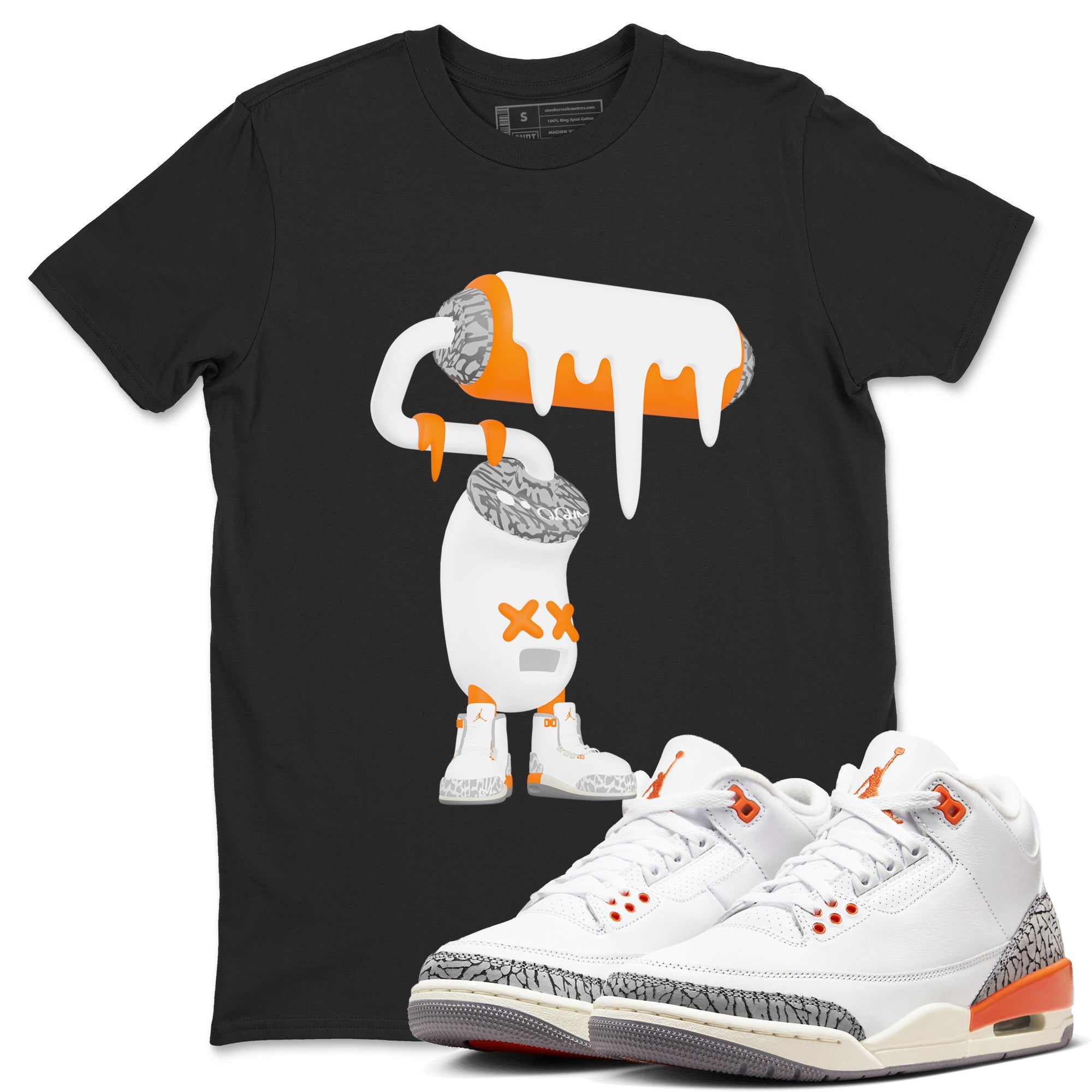 3s Georgia Peach shirt to match jordans 3D Paint Roller sneaker tees Air Jordan 3 Georgia Peach SNRT Sneaker Release Tees unisex cotton Black 1 crew neck shirt